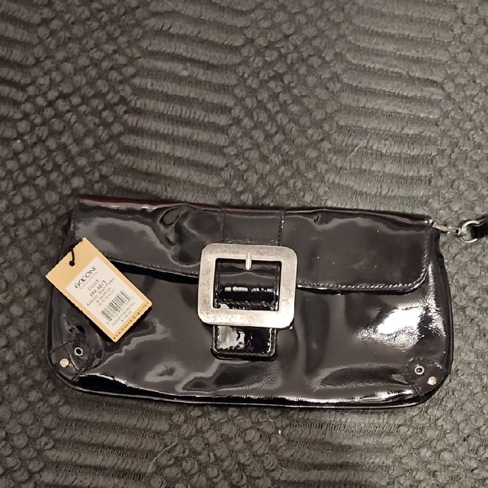 Boconi Patent Leather Clutch with Silver Buckle